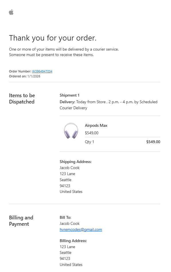 Apple receipt example