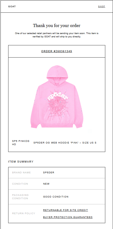 GOAT receipt example